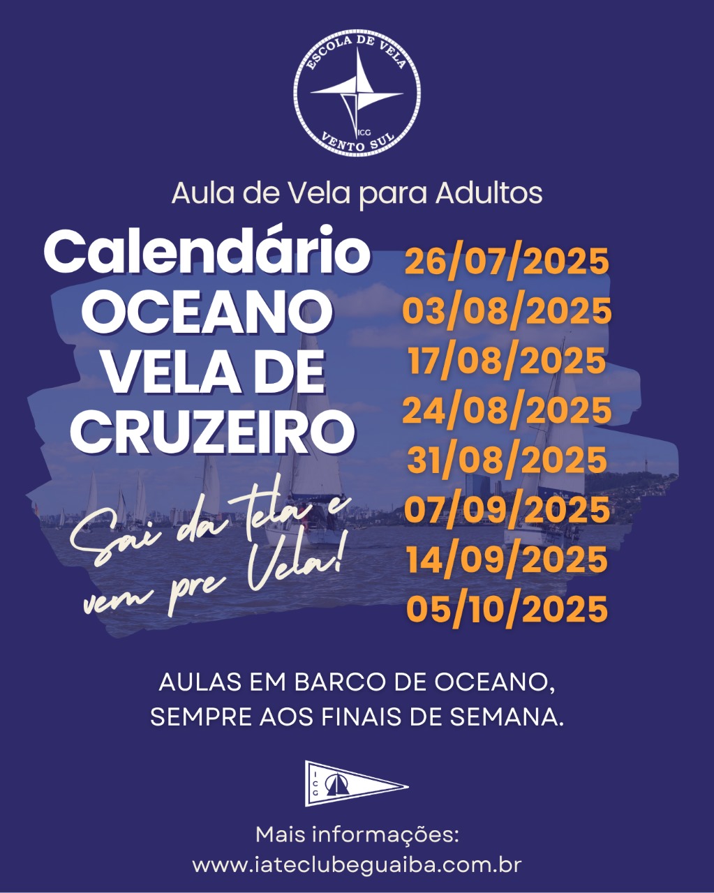 Aulas de Vela de Cruzeiro com calendário até outubro