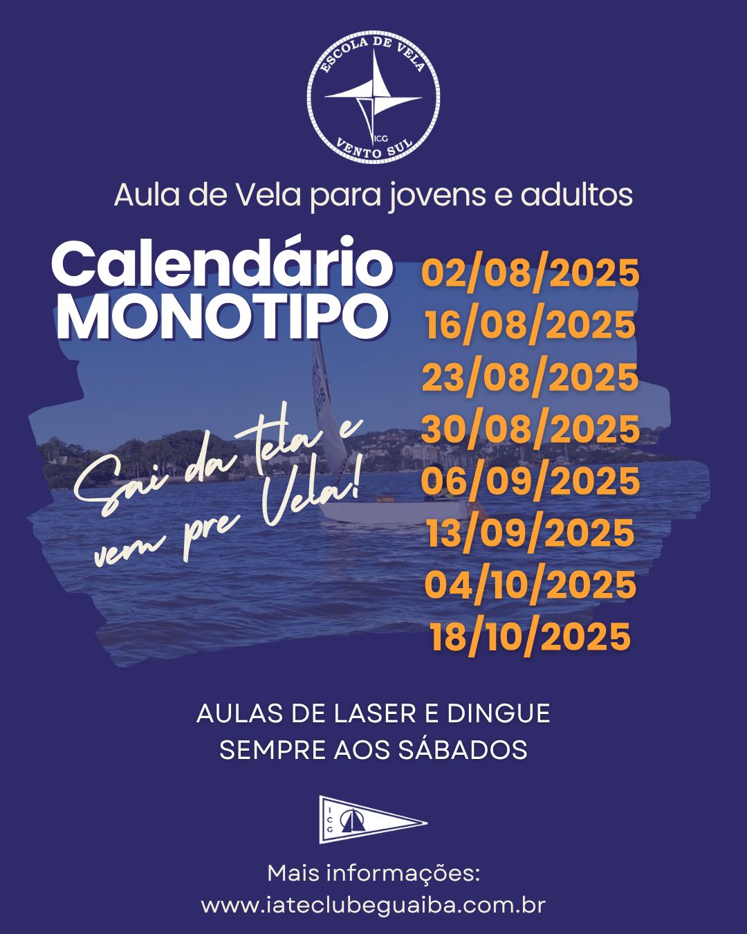 Calendário de aulas de monotipo para jovens e adultos