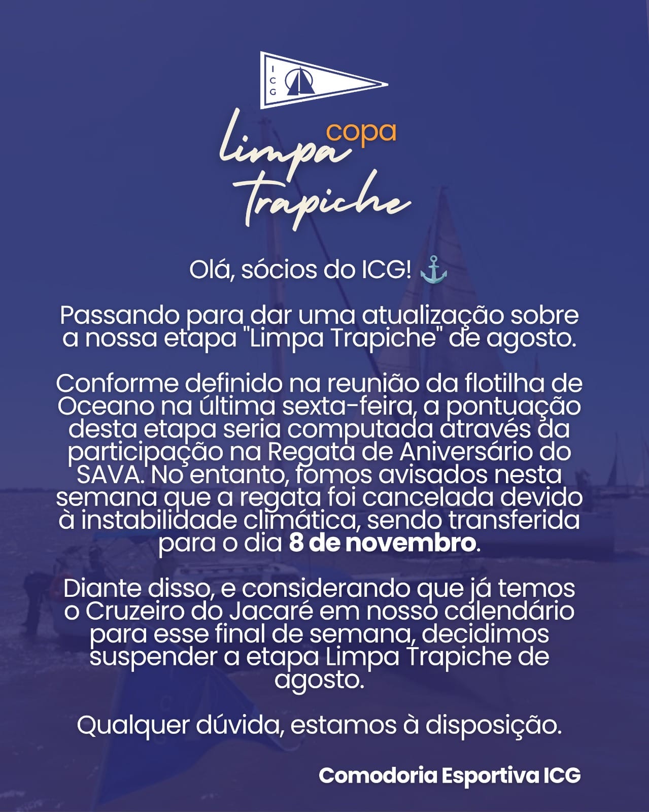 Suspensão da etapa de agosto da Copa Limpa Trapiche