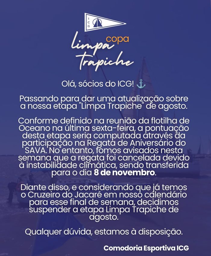 Suspensão da etapa de agosto da Copa Limpa Trapiche